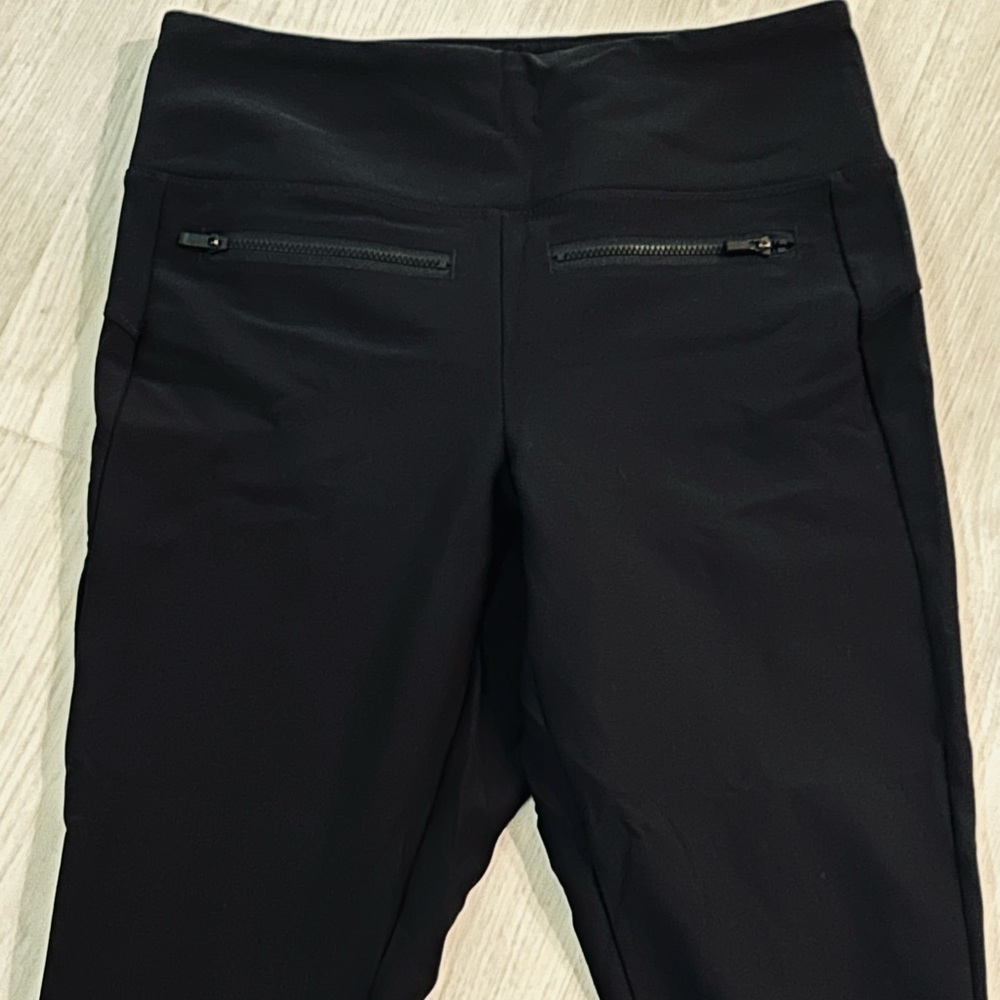 Athleta Stellar dressy ankle Black Leggings Zipper Pockets Scalloped Hem Sz S